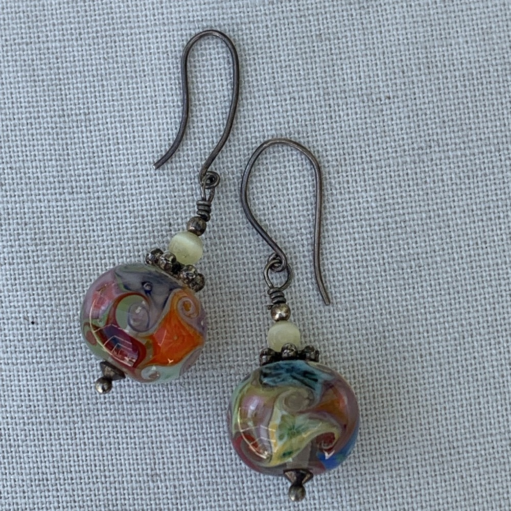 Vintage glass bead pierced earrings from Italy.